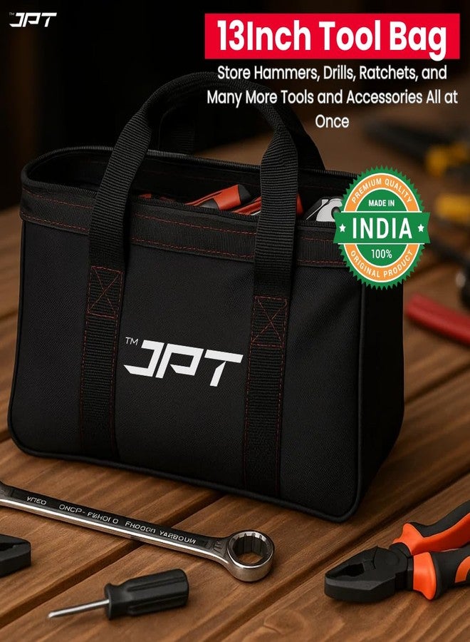 JPT 13-Inch Heavy Duty Tool Bag, Wide Mouth Tool Storage Bag, Large Capacity Tool Tote Bag for Electricians, Power Tools Organizer - Image 5